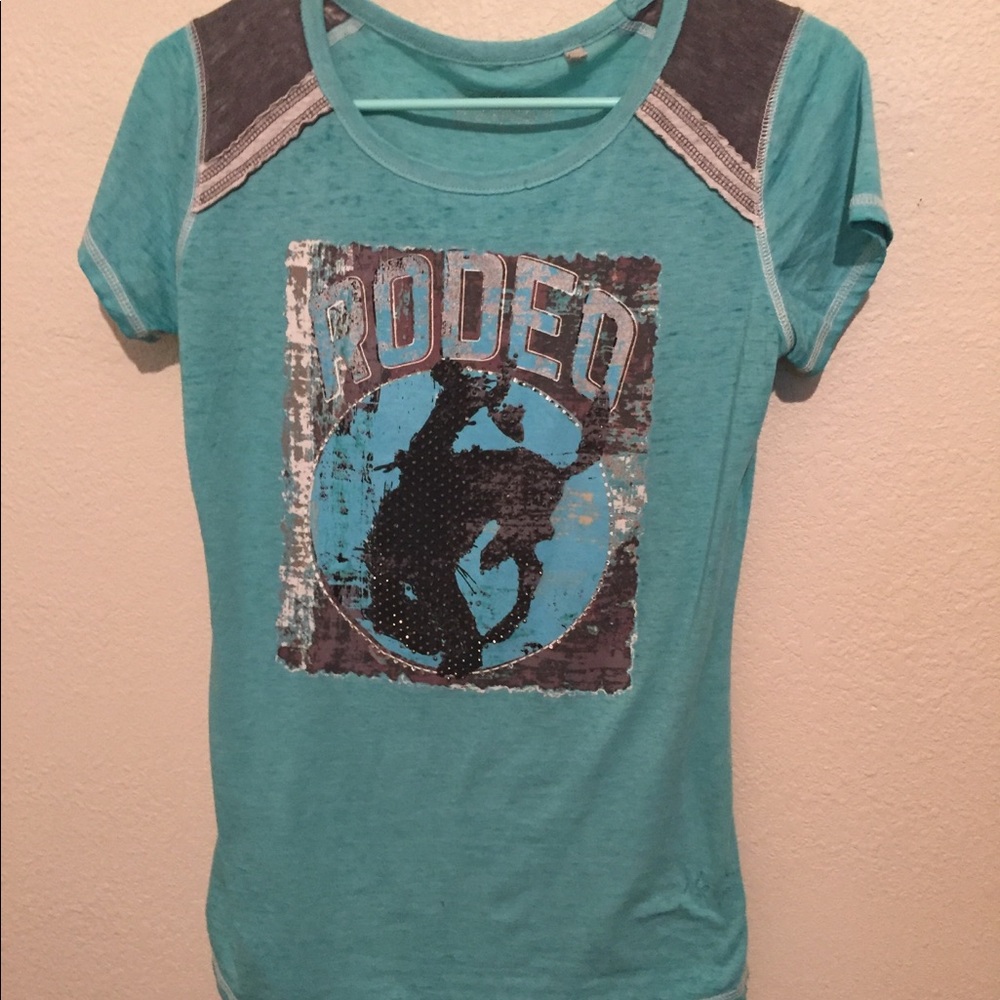 Turquoise rodeo short sleeve shirt